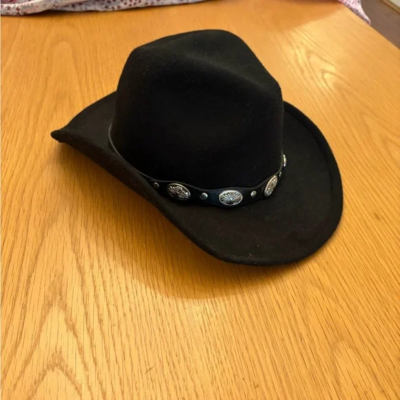 Vince Camuto Black Western Felt Hat with Concho Band - Picture 2 of 3